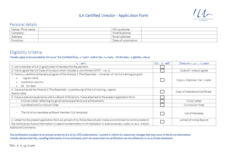Certified Director - Application Form